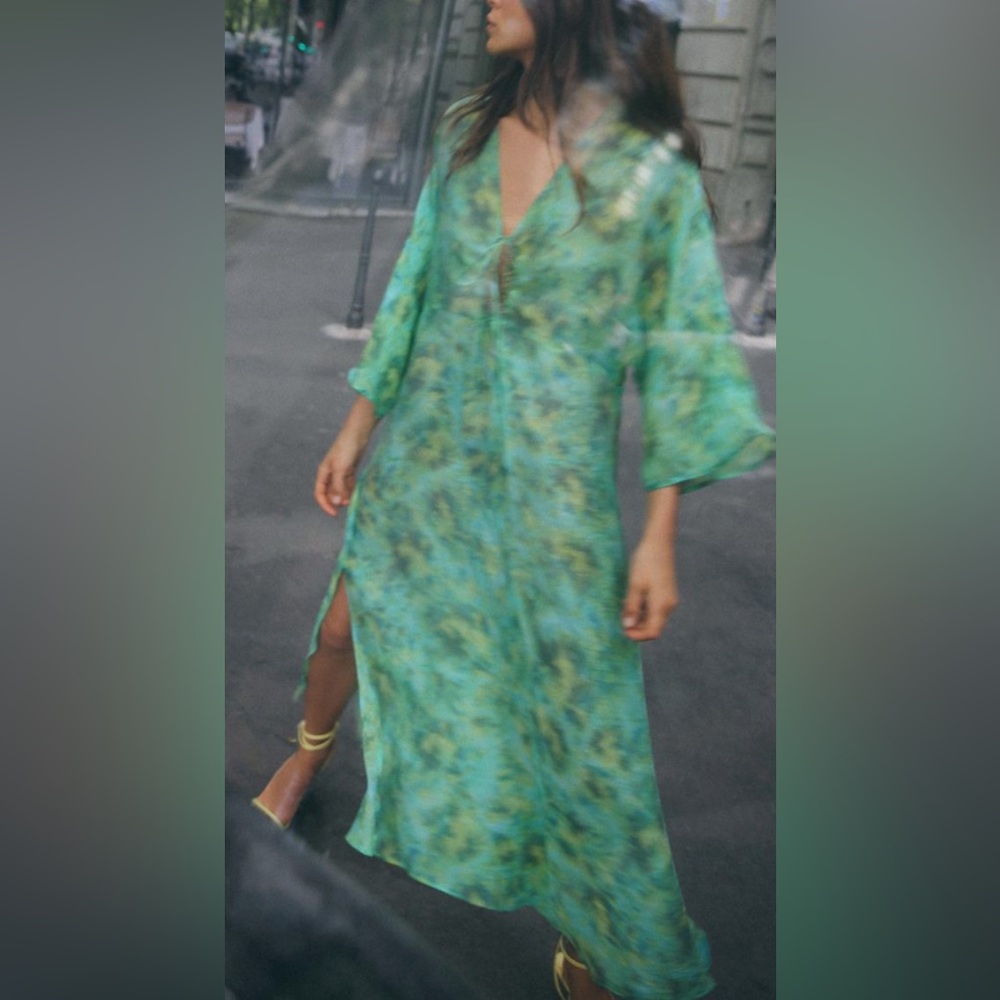 ZARA Green Tie-Dye Kaftan Dress size extra large